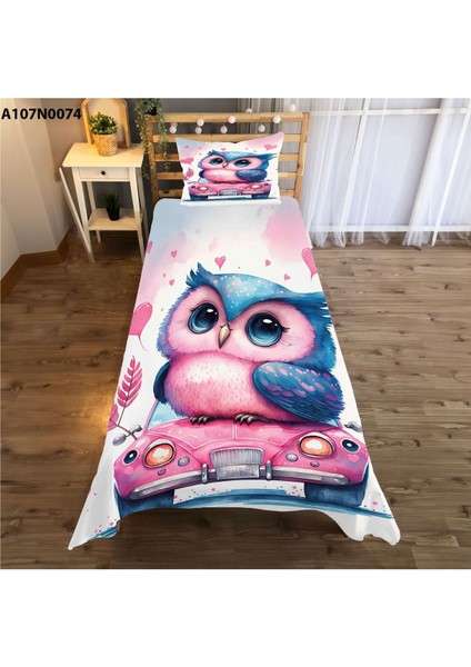Renkli Baykuş Desenli Çocuk ve Bebek Odası Seti (Perde, Yatak Örtüsü, Duvar Saati, Yastık, Kılıf)