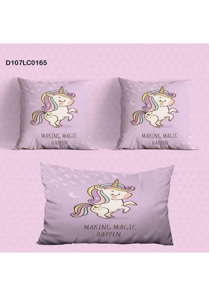 Pembe Unicorn Desenli Çocuk ve Bebek Odası Seti: Perde, Yatak Örtüsü, Halı, Duvar Saati, Yastık, Kılıf