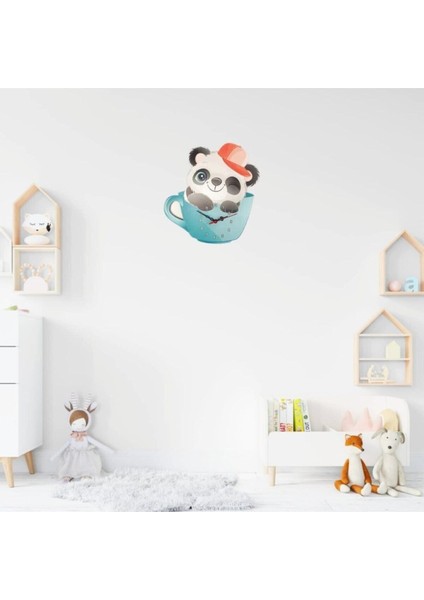 Sevimli Panda Tasarımlı Çocuk Odası Duvar Saati, Mavi Renkli, Eğlenceli ve Şık Tasarım