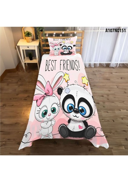 Panda ve Tavşan Temalı Çocuk Odası Seti, Perde, Yatak Örtüsü, Duvar Saati, Yastık, Kılıf