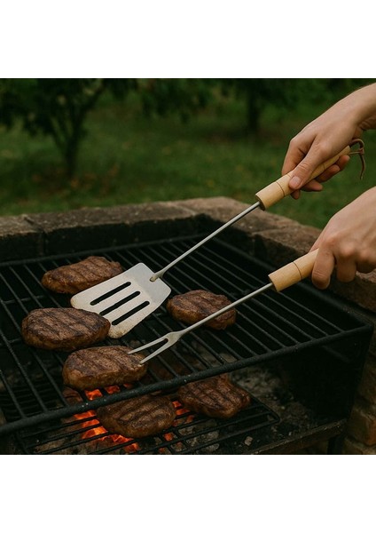 Ahşap Saplı Barbekü Seti 3 Parça modelleri