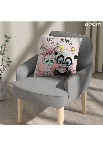 Panda ve Tavşan Temalı Çocuk Odası Seti, Perde, Yatak Örtüsü, Duvar Saati, Yastık, Kılıf