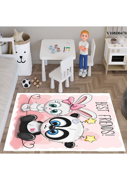 Panda ve Tavşan Temalı Çocuk Odası Seti, Perde, Yatak Örtüsü, Duvar Saati, Yastık, Kılıf