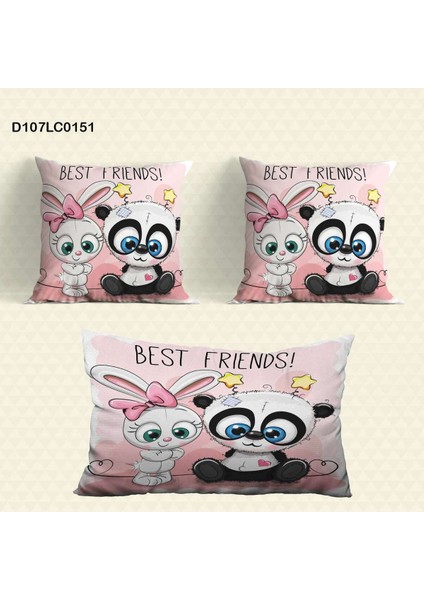Panda ve Tavşan Temalı Çocuk Odası Seti, Perde, Yatak Örtüsü, Duvar Saati, Yastık, Kılıf