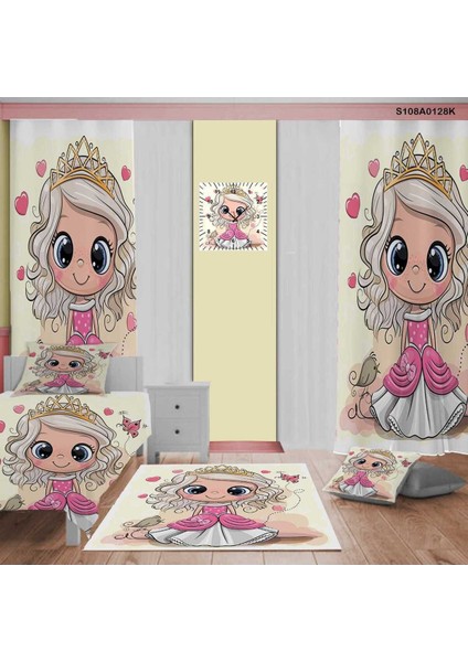 Prenses Çocuk ve Bebek Odası Seti, Perde, Yatak Örtüsü, Halı, Saat, Yastık, Kılıf