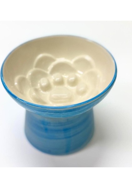 Yüksek Kapasiteli Seramik Mama Kabı, 400 Ml, Şık Mavi Desen