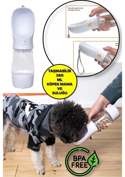 Taşınabilir Evcil Hayvan Suluğu, 380 Ml, Sızdırmaz ve Kilitli, Seyahat Için Uygun