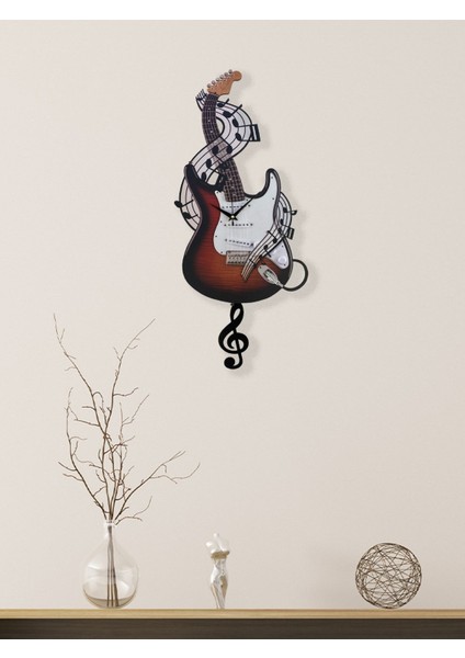 Beyaz Elektro Gitar Temalı Sarkaçlı Duvar Saati, Şık ve Dekoratif Tasarım