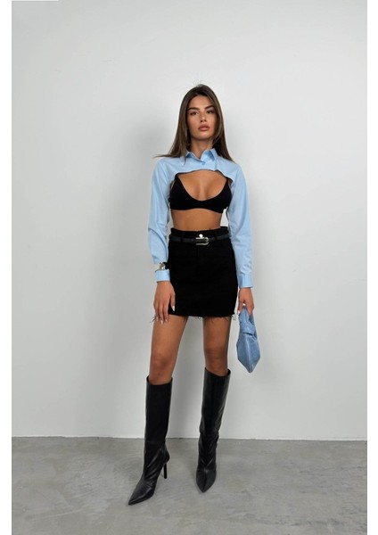 Oval Kesim Crop Gömlek fırsatları