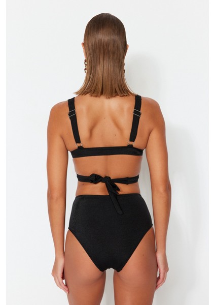 Shopeonly Siyah Üçgen Pencereli Yüksek Bel Toparlayıcı Bikini Takımı