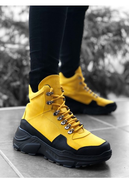 J07 Bağcıklı Ortopedik Taban Suya ve Soğuğa Dayanıklı Günlük Kışlık Erkek Bot St Sarı