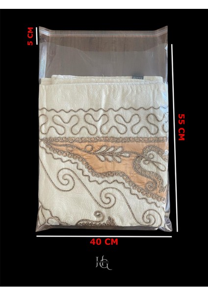 25 Adet 40X60 cm Bantlı Yapışkanlı Şeffaf Opp Jelatin Poşet, Çeyiz Poşeti ( 40X55+5)