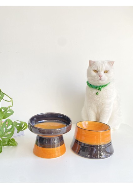 Çift Seramik Kedi ve Köpek Mama ve Su Kabı, Siyah ve Renkli Tasarım, 2'li Set modelleri