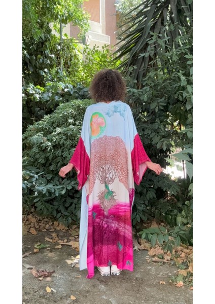 Fuşya Hayat Ağacı Desenli Kimono