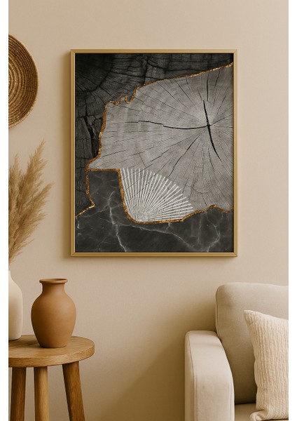 Altın Yol - Gerçek Cama Baskı Gold Alüminyum Metal Çerçeveli Tekli Modern Tablo