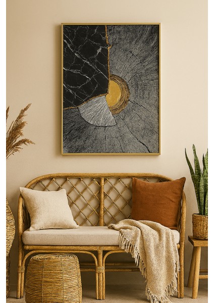 Çekirdek Işıltısı - Gerçek Cama Baskı Gold Alüminyum Metal Çerçeveli Tekli Modern Tablo