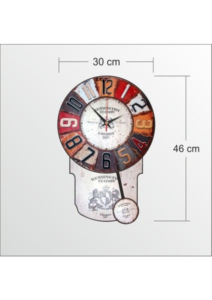 46 cm Büyük Renkli Sarkaçlı Dart Desenli Duvar Saati, Şık ve Modern Tasarım