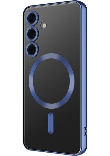 Samsung Galaxy S25 Kılıf Kamera Lens Korumalı Renkli Magsafe Şeffaf Silikon Mavi