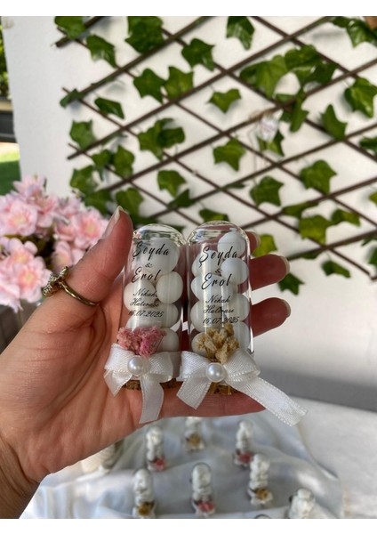 Hediyelik Nikah Şekeri Mantar Tıpalı Ters Tüp Kişiye Özel Etiketli-Düğün,nişan,söz,organizasyon fiyatları