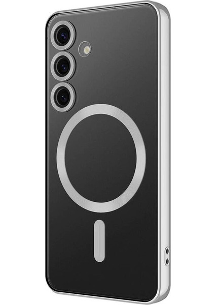 Samsung Galaxy S25 Kılıf Kamera Lens Korumalı Renkli Magsafe Şeffaf Silikon Gümüş