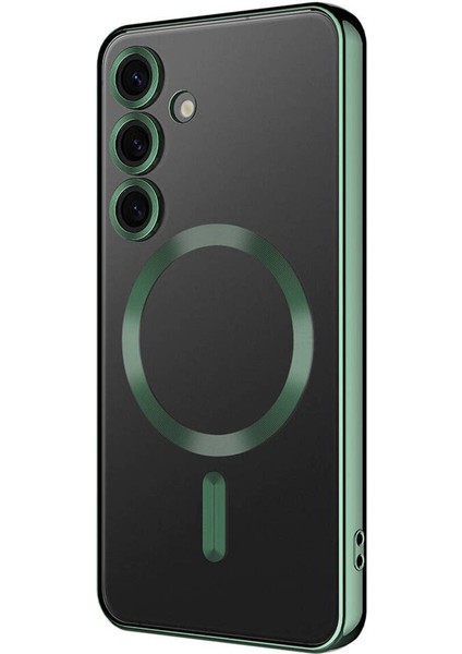 Samsung Galaxy S25 Kılıf Kamera Lens Korumalı Renkli Magsafe Şeffaf Silikon Yeşil