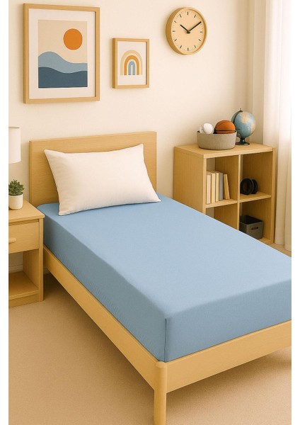 80 x 200 cm Düz Pamuklu Tek Kişilik Lastikli Fitted Penye Çarşaf