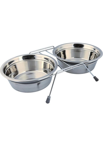 Paslanmaz Çelik Köpek Mama ve Su Kabı, 2x1,5l, 25CM, Gri, Tıkırtısız, Şık ve Dayanıklı