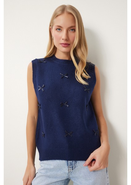 Fiyonklu Triko Süveter LPF0057 LACİVERT