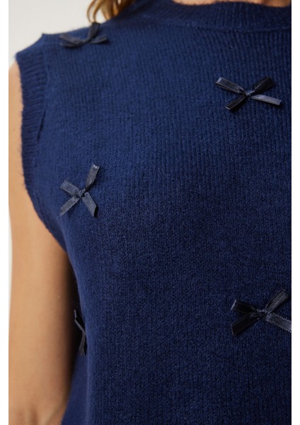 Fiyonklu Triko Süveter LPF0057 LACİVERT modelleri