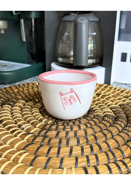 Arche Ceramic El Yapmı Seramik Kupa - Cat Face - Pembe - 180 ml - Tekli