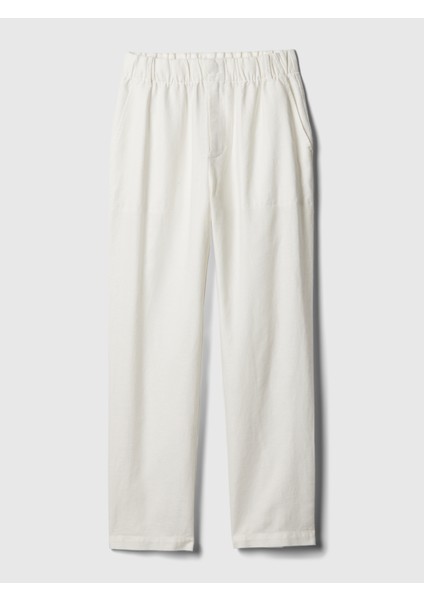 Kadın Beyaz High Rise Keten Karışımlı Pull-On Pantolon modelleri