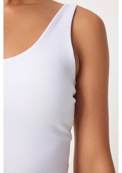 Askılı Şekillendirici Örme Spor Sütyeni LOW0024 BEYAZ