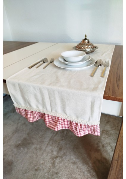Naturel Organik Yumuşak Keten Fırfırlı Runner 47X120 cm fiyatları