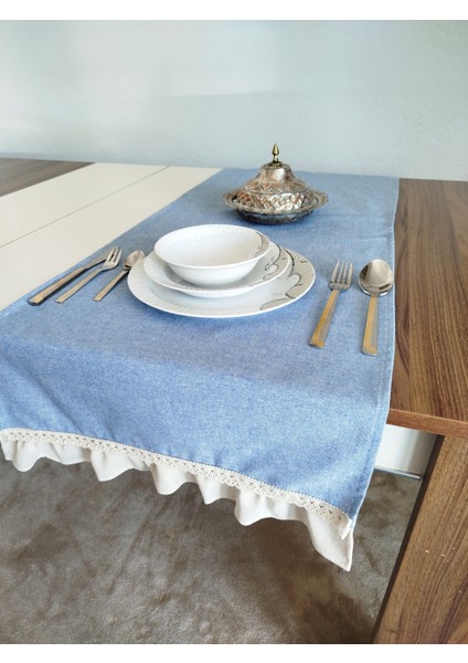 Naturel Organik Yumuşak Keten Fırfırlı Runner 47X120 cm