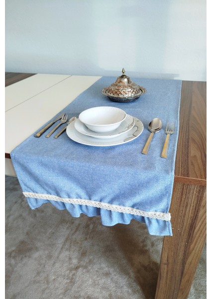 Naturel Organik Yumuşak Keten Fırfırlı Runner 47X120 cm