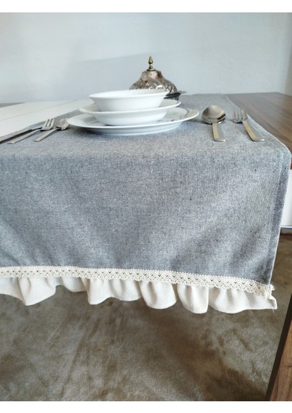 Naturel Organik Yumuşak Keten Fırfırlı Runner 47X120 cm