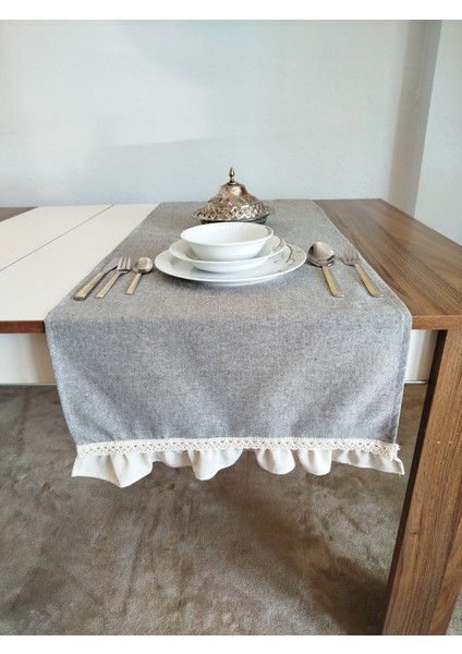 Naturel Organik Yumuşak Keten Fırfırlı Runner 47X120 cm fiyatları