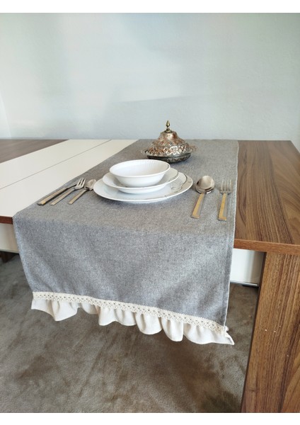 Naturel Organik Yumuşak Keten Fırfırlı Runner 47X120 cm modelleri