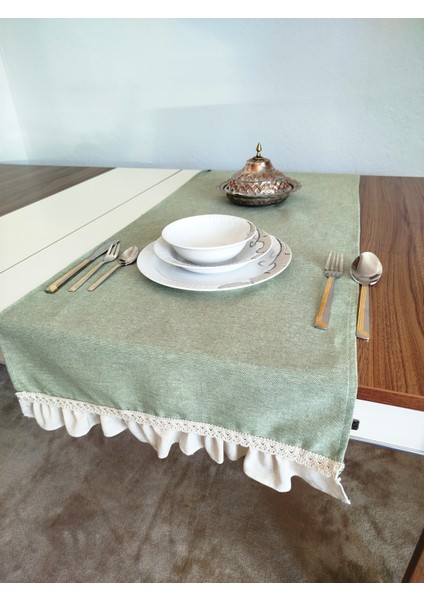 Naturel Organik Yumuşak Keten Fırfırlı Runner 47X120 cm