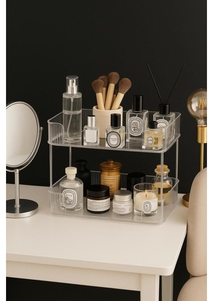 Çok Amaçlı 2 Katlı Makyaj ve Eşyalar Düzenleyici - Beyaz fiyatları