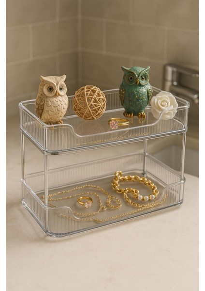 Çok Amaçlı 2 Katlı Makyaj ve Eşyalar Düzenleyici - Beyaz fırsatları