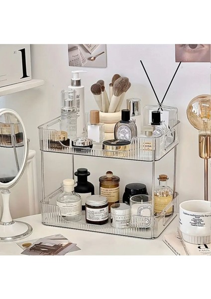 Çok Amaçlı 2 Katlı Makyaj ve Eşyalar Düzenleyici - Beyaz indirimleri