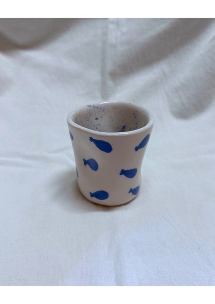 Arche Ceramic El Yapmı Seramik Kupa - Parmak Izli Espresso Bardağı - Balık Desenli - 100 ml - Tekli modelleri