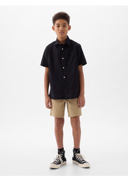 Erkek Çocuk True Black Keten Karışımlı Gömlek