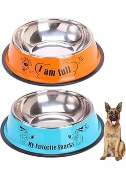 Çelik Köpek Kasesi, 2'li, Kaymaz, Çok Renkli, Her Boy, Yem ve Su Takımı