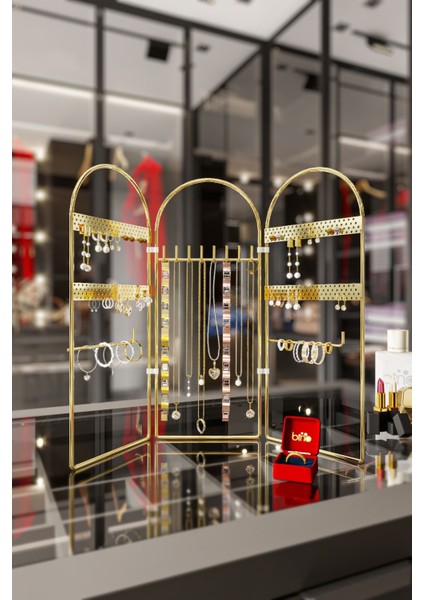 Oval Takı ve Makyaj Organizeri 3'lü Set – Paslanmaz Altın Kaplama, 45 x 37 cm, Premium ve Çok Amaçlı Tasarım fırsatları