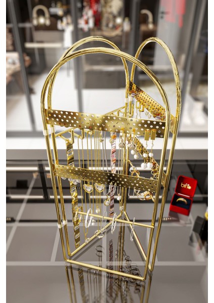 Oval Takı ve Makyaj Organizeri 3'lü Set – Paslanmaz Altın Kaplama, 45 x 37 cm, Premium ve Çok Amaçlı Tasarım