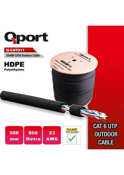 Qport Q-Cato11 500m Cat6 Dış Ortam Siyah 23awg,058