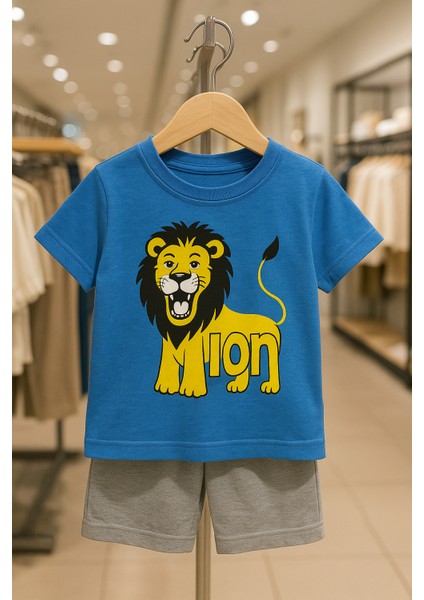 Lion Yazılı Aslan Desenli Erkek Çocuk Şortlu Takım 2-3 Yaş