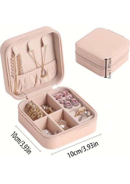 Pembe Takı Organizeri, Küpe, Yüzük, Kolye Saklama Çantası